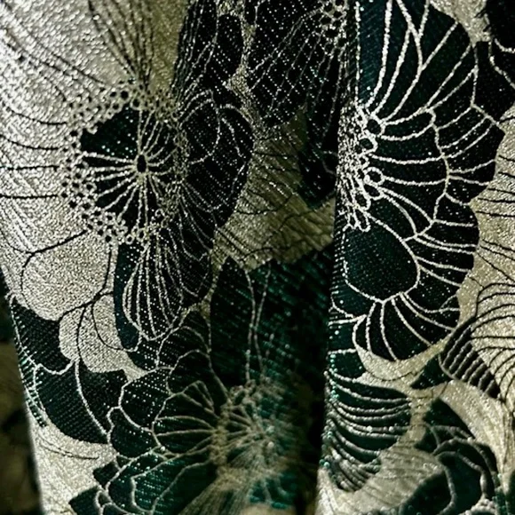 Betsy & Adam One-Shoulder Gold & Black Gown Dress Green Metallic Sheen Size 10 - Picture 8 of 9